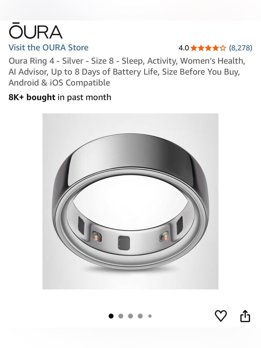 Oura Ring Generation 4 Silver Smart Ring
